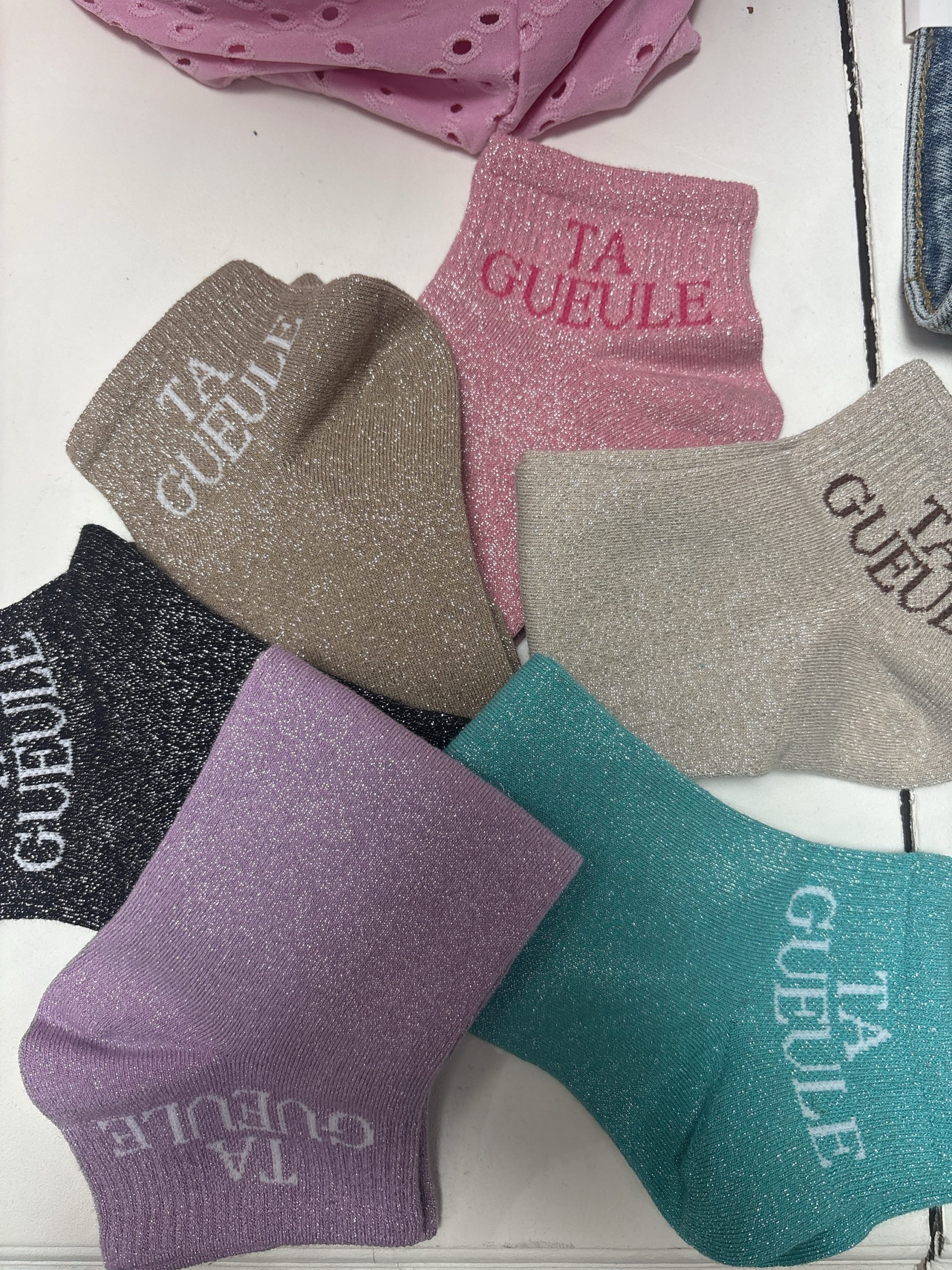 Chaussettes à paillettes « ta gueule »